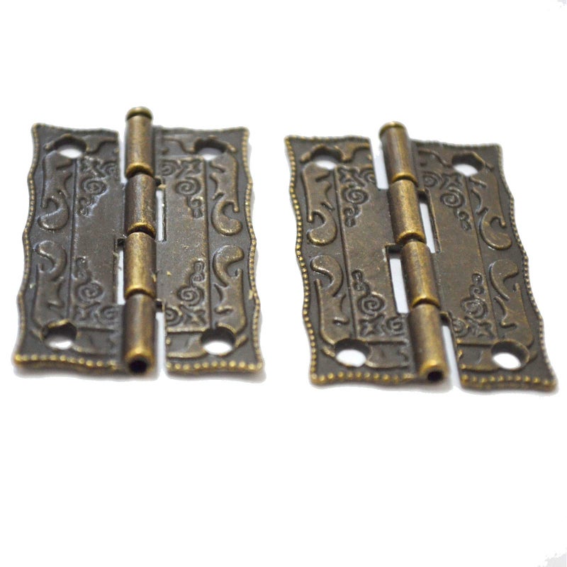 MYS 10 Pcs Bronze Hinge Vintage Folding Butt Hinges Brass Floral Hardware with Screws for Doors Windows Furniture Cabinet Cupboard Wardrobe Wooden Boxes Case Chest Small (Length:1-1/2", Width:7/8") - Image 5